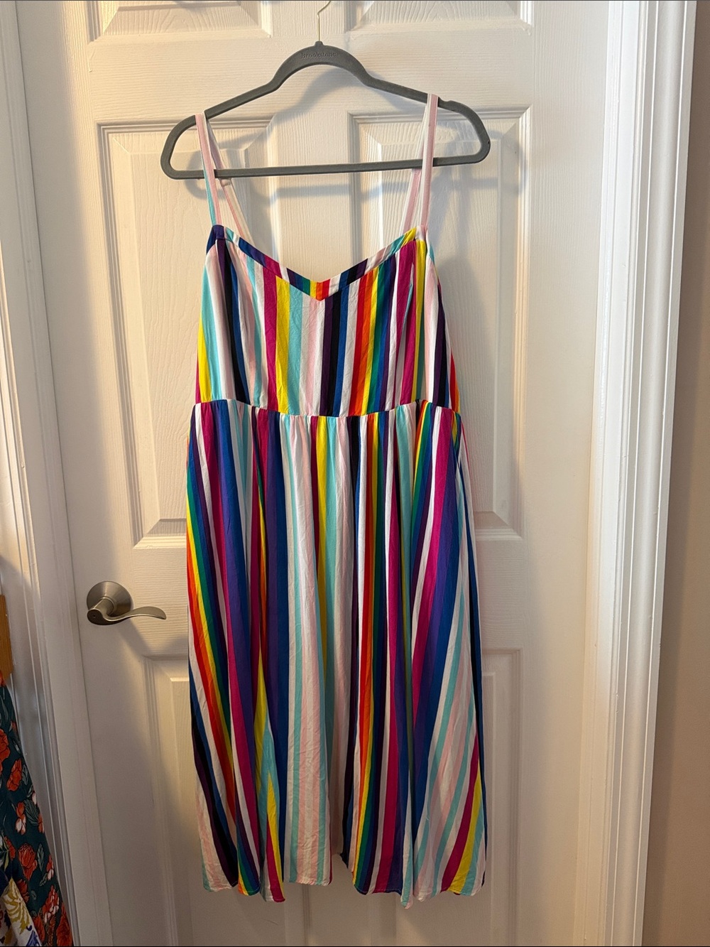 Rainbow Stripe Midi Sundress with Pink Straps